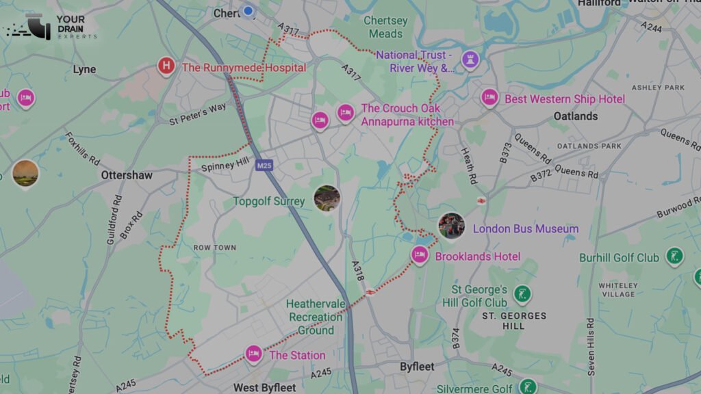 Areas we cover - We provide CCTV drain surveys across Addlestone and the surrounding areas in Surrey