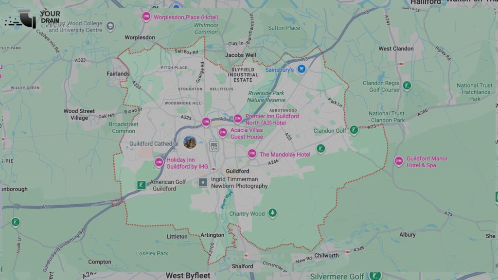Areas we cover - We provide CCTV drain surveys across Guildford and the surrounding areas in Surrey