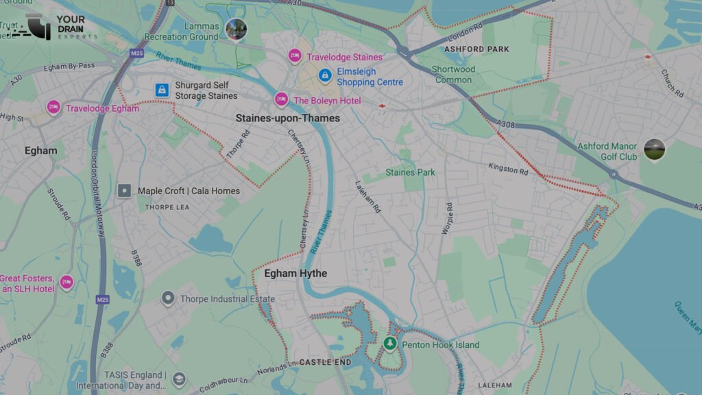 Areas we cover - We provide CCTV drain surveys across Staines and the surrounding areas in Surrey