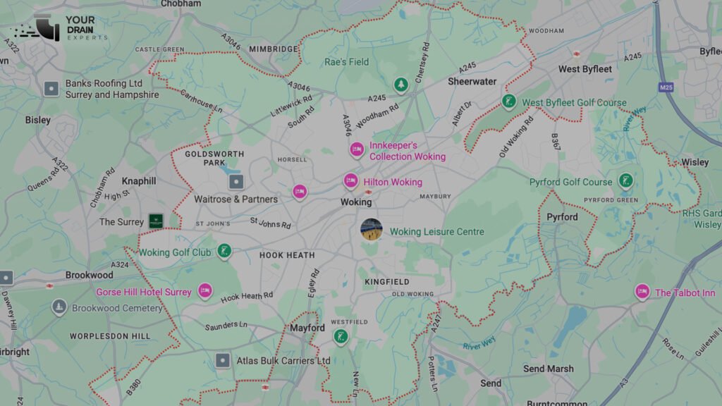 Areas we cover - We provide CCTV drain surveys across Woking and the surrounding areas in Surrey